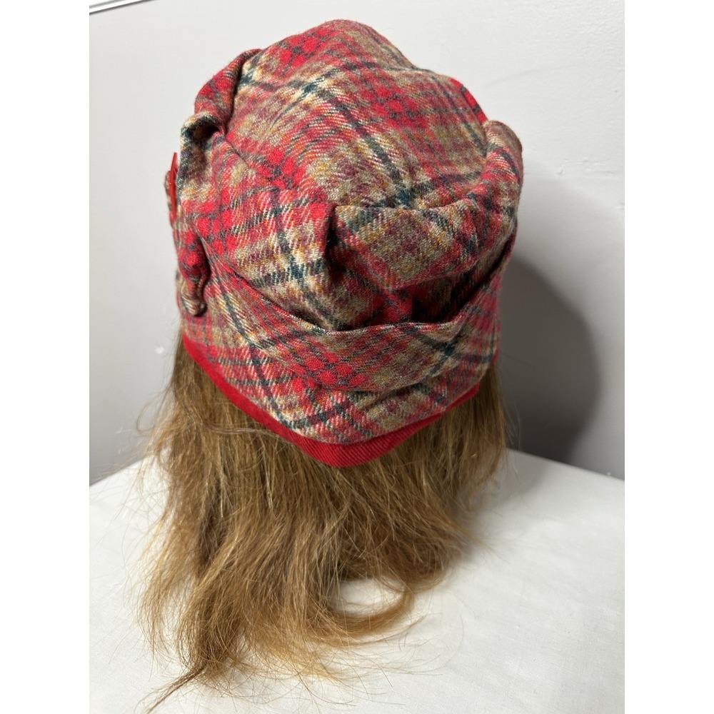 Dapper flapper Hat wool vintage Bucket Hat One Size Red Plaid - Picture 2 of 7